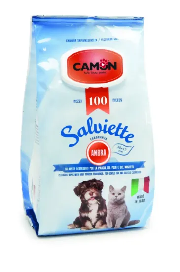 Снимка на Camon Salviette Amber fragrance - мокри кърпички за почистване на кучета и котки с аромат на кехлибар, 100 броя