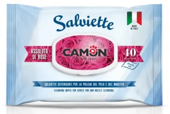 Снимка на Camon Salviette white fragrance rose - почистващи кърпички с аромат на роза за кучета и котки 40 броя