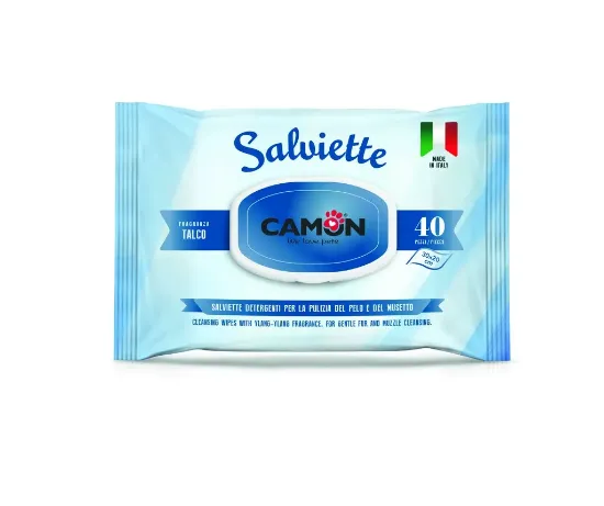 Снимка на Camon Cleaning wipes Talc - мокри почистващи кърпички с талк за кучета и котки 40 броя