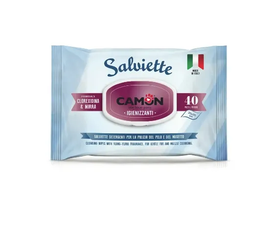 Снимка на Camon Myrrh and chlorhexidine wipes - Кърпички със смирна и хлорхексидин за кучета и котки 40 броя