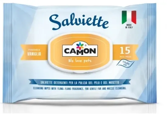 Снимка на Camon Cleaning Vanilla - мокри кърпички с аромат на ванилия за почистване на козина и лапи за кучета и котки 15 броя