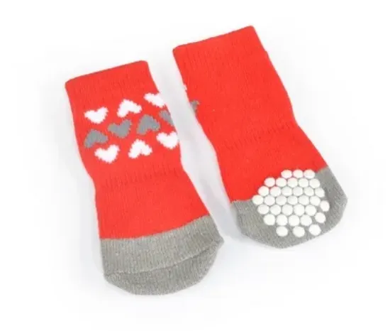 Снимка на Dog socks - hearts fantasy - Кучешки чорапи, червени 4 броя - XL - 5см.