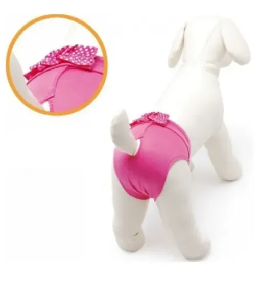 Снимка на Camon Microfiber Dog Pants with Bow - бански/ хигиенни гащи за разгонени женски кучета, микрофибър розови 34 см.