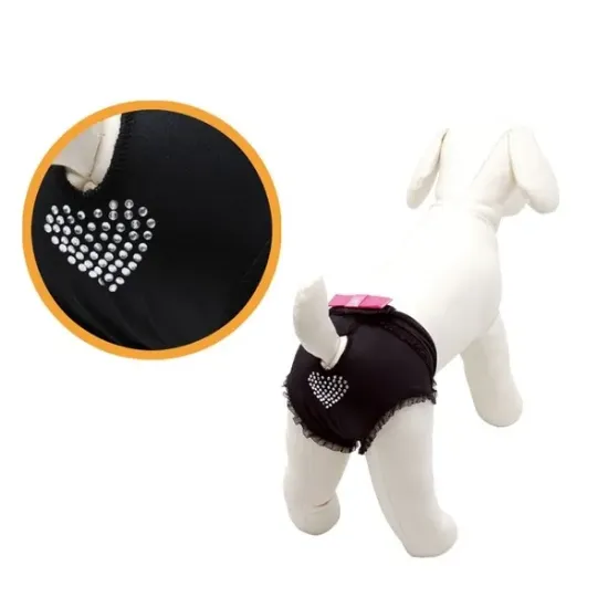 Снимка на Camon Microfiber Dog Pants with Bow - бански/ хигиенни гащи за разгонени женски кучета, микрофибър розови 26 см.- Черен