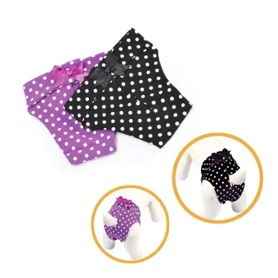 Снимка на Camon Polka-dotted cotton dog pants -Хигиенни гащи/бански за разгонени женски кучета 34 см.Лилаво