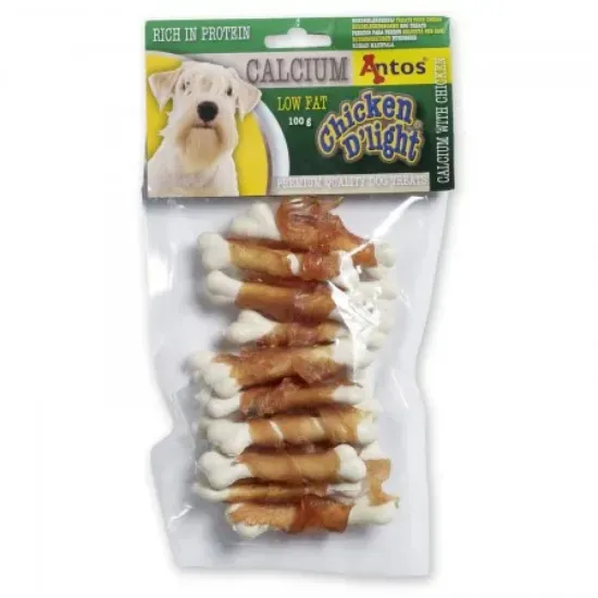 Снимка на Antos Chicken D'light Calcium -Кучешко лакомство кокалчета с пилешко и калций, 2 броя х 100 гр.