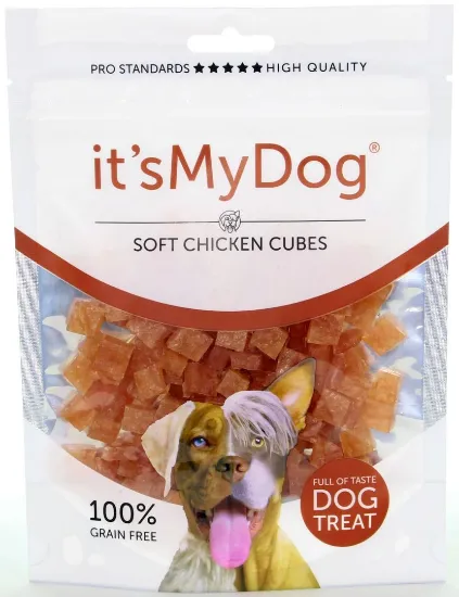 Снимка на It's My Dog Chicken Soft Cubes Grain Free -Кучешко лакомство меки кубчета пилешко , без зърно, 2 броя х 85 гр.