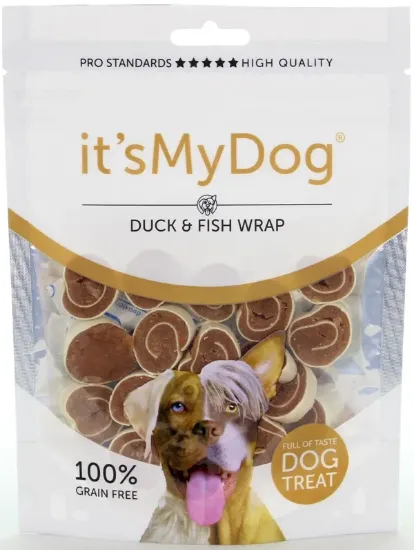 Снимка на It's My Dog Duck & Fish Wrapped Grain Free - Кучешко лакомство кръгчета патица и риба , без зърно 2 броя х 85 гр.