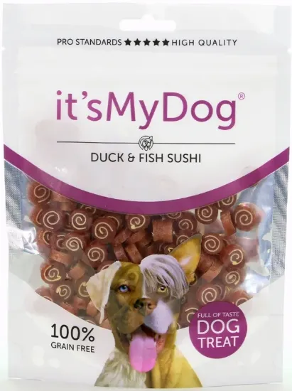 Снимка на It's My Dog Suchi Duck & Fish Grain Free - Кучешко лакомство суши патица и риба , без зърно, 2 броя х 85 гр.