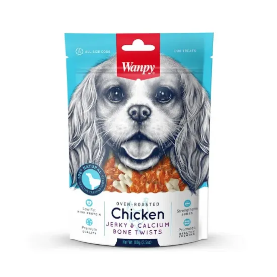Снимка на Wanpy Chicken Jerky & Calcium Bone -Кучешко лакомство премиум клас кокалчета с пиле, печено на фурна с калций, 2 броя х 100 гр.