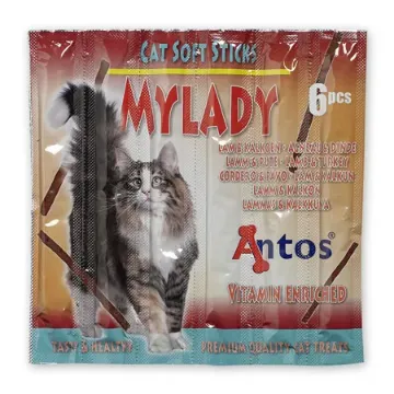 Показвай детайлите за Antos My Lady - Котешко лакомство, без зърно, пръчици с агне и пуйка, 3 пакета х пръчици (30 гр. ) Снимка на Antos My Lady - Котешко лакомство, без зърно, пръчици с агне и пуйка, 3 пакета х пръчици (30 гр. )