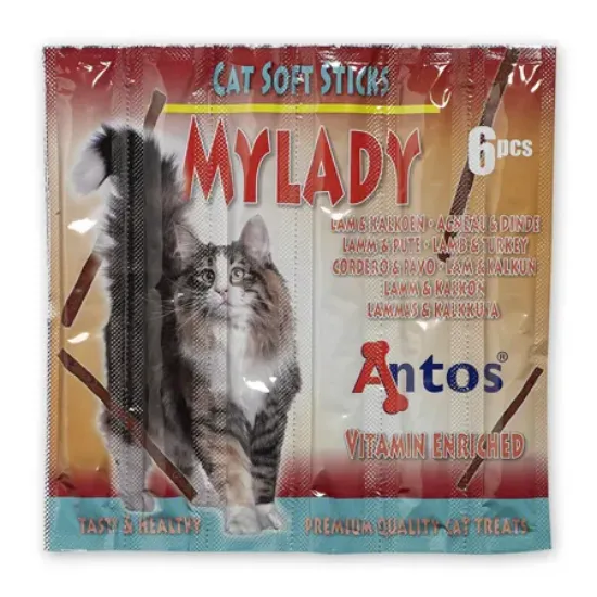 Снимка на Antos My Lady - Котешко лакомство, без зърно ,пръчици с агне и пуйка, 3 пакета х 6 броя пръчици (3 пакета х 30 гр.)