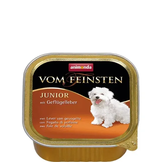 Снимка на Animonda Vom Feinsten Junior Poultry Liver -Пастет с пилешки дроб, за кучета от 1 до 12 месеца, 4 броя х 150 гр.