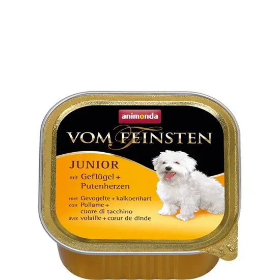 Снимка на Animonda Vom Feinsten Junior Poultry Turkey Hearts - Пастет с пилешко и пуешки сърца, за кучета от 1 до 12 месеца, 4 броя х 150 гр.