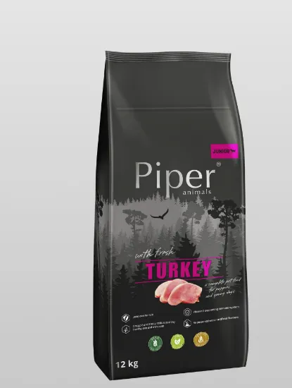 Снимка на Piper Super Premium Junior Turkey - Пълноценна суха храна за подрастващи кученца със свежо пуешко месо 12 кг.