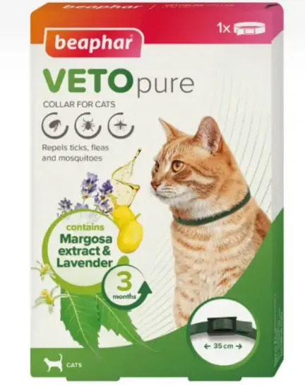 Снимка на Beaphar Veto Pure bio band -Противопаразитен нашийник за котки на билкова основа срок 3 месеца 35 см с регулиране
