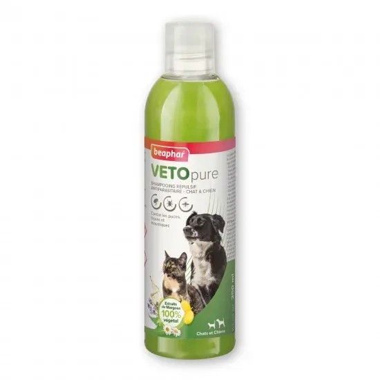Снимка на Beaphar Veto Pure shampoo - Репелентен шампоан за израснали кучета и котки против бълхи с маргоза и лавандула 250 мл.