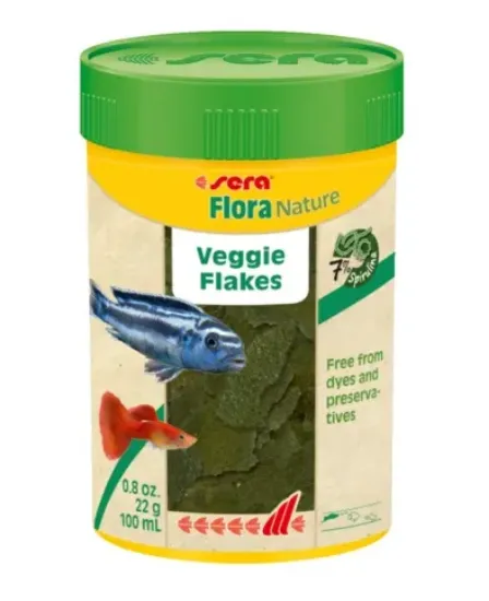 Снимка на Sera Flora Nature - Основна храна за растителноядни риби със спирулина без оцветители и консерванти, 100 мл.