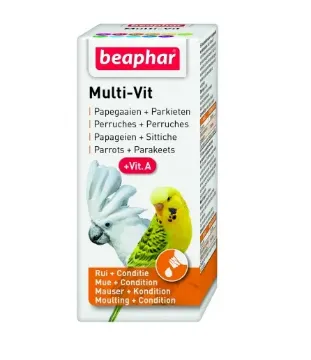 Показвай детайлите за Beaphar Multi Vit Parrots+ Parakeets + vit.A- Мултивитамини за папагали 20 мл. Снимка на Beaphar Multi Vit Parrots+ Parakeets + vit.A- Мултивитамини за папагали 20 мл.