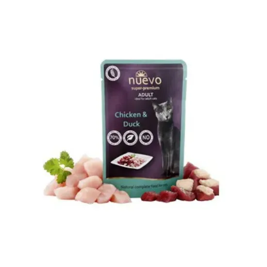 Снимка на Nuevo Cat Chicken & Duck - Пауч с пилешко и патешко месо за котки - 5 броя х 85 гр.