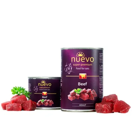 Снимка на Nuevo Cat Beef - Консервирана храна с чисто говеждо месо за израснали котки, 3 броя х 400 гр.