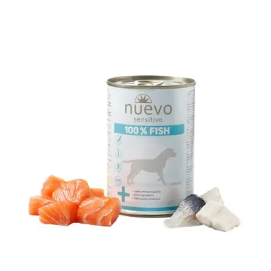 Снимка на Nuevo Dog Sensitive Fish - Консервирана храна за кучета с риба,при алергии или стомашни проблеми, 3 броя х 400 гр.