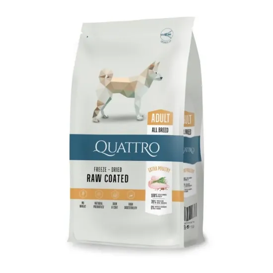 Снимка на Quattro Adult Poultry All Breed -Пълноценна суха храна за израснали кучета от всички породи с птиче месо 12 кг.