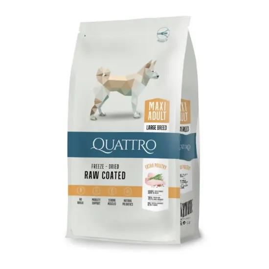 Снимка на Quattro Maxi Adult Poultry -Пълноценна суха храна за израснали кучета от големи породи с птиче месо 12 кг.