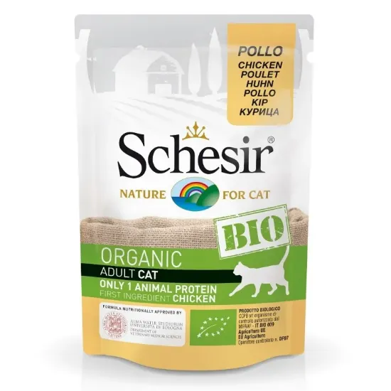 Снимка на Schesir BIO Pouch Chicken -Пауч за израснали котки с пилешко месо, 4 броя х 85 гр.