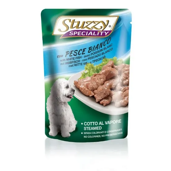 Снимка на Stuzzy Speciality Dog With White Fish - Пауч за израснали кучета с месо от бяла риба, 5 броя х 100 гр.