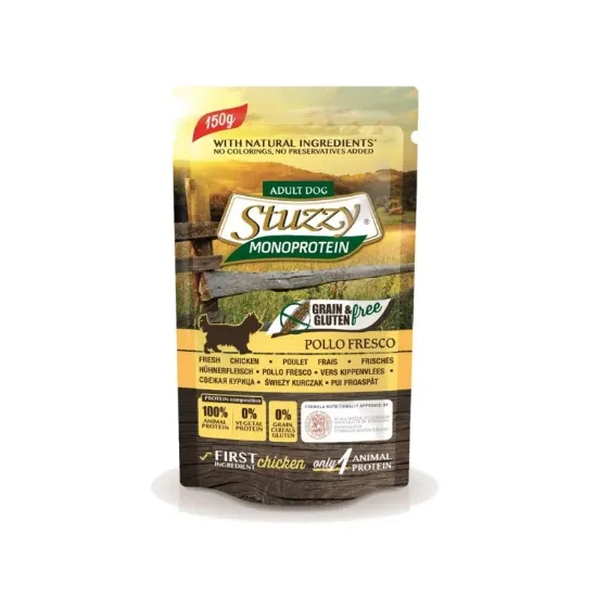 Снимка на Stuzzy Monoprotein Grain&Gluten Free Fresh Chicken - Пауч за израснали кучета с пилешко месо, 4 броя х 150 гр.