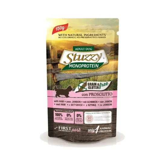 Снимка на Stuzzy Monoprotein Grain&Gluten Free With Ham - Пауч за израснали кучета с прошуто, 4 броя х 150 гр.