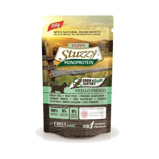 Снимка на Stuzzy Monoprotein Grain&Gluten Free Puppy Fresh Veal -Пауч за подрастващи кученца с телешко месо, 4 броя х 150 гр.