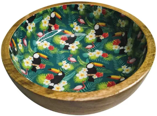 Снимка на Croci Steel Bowls Mango Decal Toucan - Купа за храна и вода за домашни любимци ,изработена от манго дърво 460 мл.