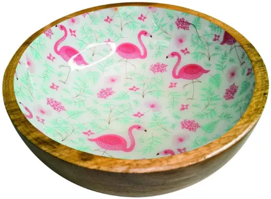 Снимка на Croci Steel Bowls Mango Flamingo - Купа Фламинго за храна и вода за домашни любимци ,изработена от манго дърво 460 мл.