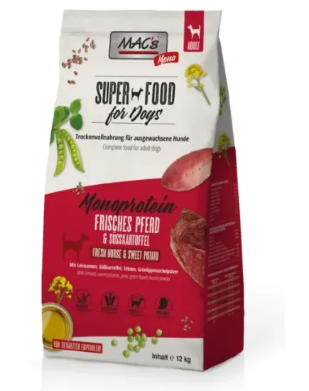 Снимка на Mac’s Dry Adult Horse Monoprotein - Пълноценна суха храна за кучета над 12 месеца с конско месо и картофи ,12 кг.