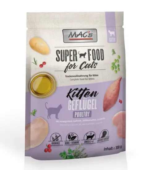 Снимка на Mac’s KITTEN Poultry & Shrimps - Пълноценна суха храна за подрастващи котенца с пилешко и скариди 300 гр.
