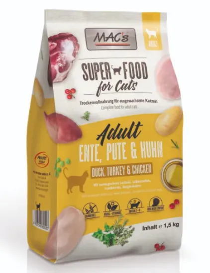 Снимка на MAC`S CAT DRY – ADULT Duck, Turkey & Chicken - Пълноценна храна за израснали котки с патешко, пуешко и пилешко месо 1.5 кг.