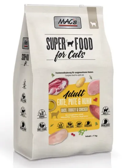 Снимка на MAC`S CAT DRY – ADULT Duck, Turkey & Chicken - Пълноценна храна за израснали котки с патешко, пуешко и пилешко месо 7 кг.