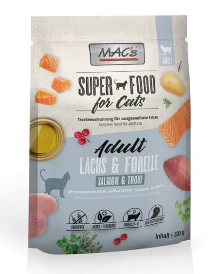 Снимка на MAC`S CAT DRY – ADULT Salmon & Trout - Пълноценна суха храна за израснали котки със сьомга и пъстърва 300 гр.