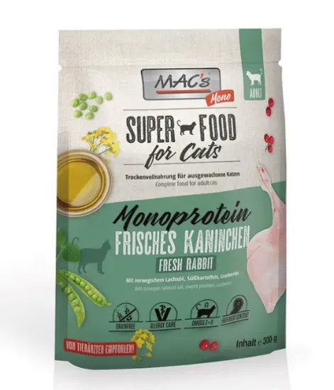 Снимка на MAC`S CAT DRY – ADULT MONOPROTEIN RABBIT - Супер премиум пълноценна суха храна за израснали котки , без зърно , с заешко месо 300 гр.