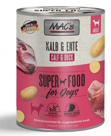 Снимка на Mac's Dog beef and duck - Пълноценна консервирана храна за кучета с телешко и патешко месо, 3 броя х 400 гр.