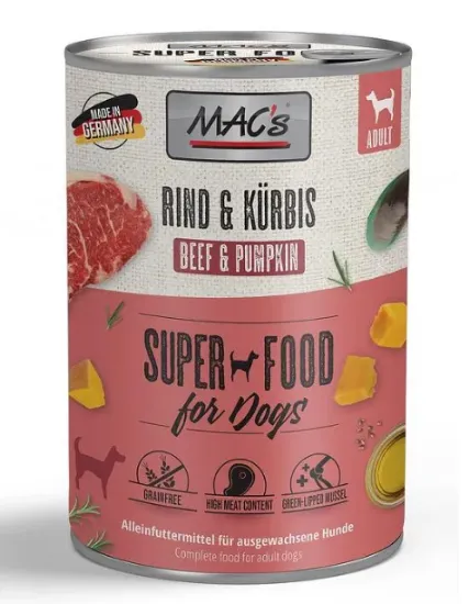 Снимка на Mac's dog Beef and pumpkin - Пълноценна консервирана храна за кучета с говеждо месо и тиква, 2 броя х 800 гр.