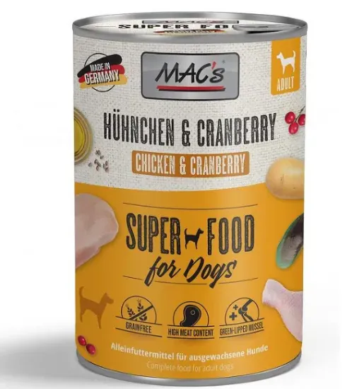 Снимка на Mac's dog chicken - Пълноценна консервирана храна за кучета, без зърно , с пилешко месо и боровинки