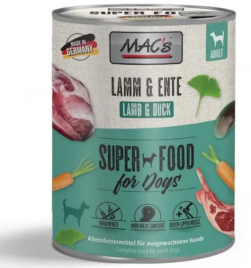 Снимка на Mac's Dog Lamb and duck - Пълноценна консервирана храна за кучета, без зърно , с агнешко и патешко месо, 3 броя х 400 гр.