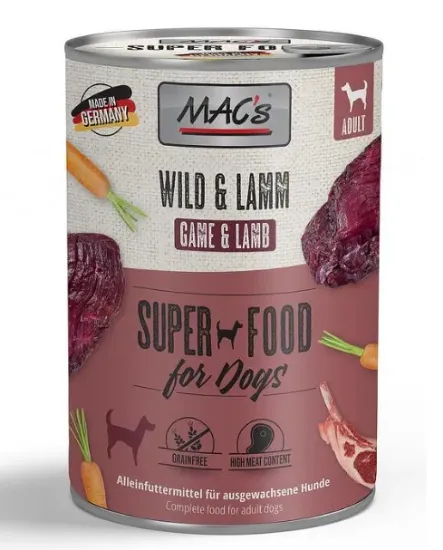 Снимка на Mac's dog wild and lamb - Пълноценна консервирана храна за кучета, без зърно , с дивеч и агнешко месо