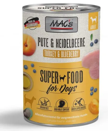 Снимка на Mac's Dog Turkey - Пълноценна консервирана храна за кучета , без зърно , с пуешко месо боровинки и кайсии