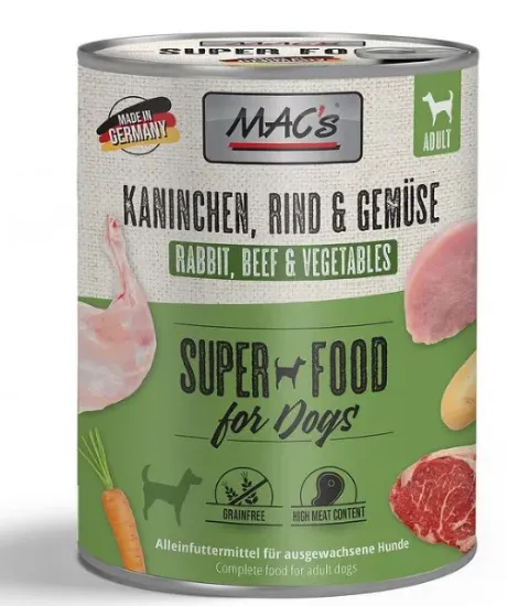 Снимка на Mac's Dog rabbit meat and vegetables - Пълноценна консервирана храна за кучета , без зърно , с заешко месо и зеленчуци, 3 броя х 400 гр.