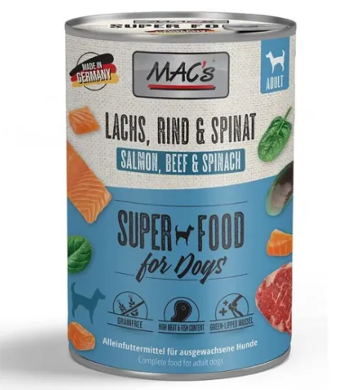 Снимка на Mac's Dog Salmon - Пълноценна консервирана храна за кучета , без зърно , със сьомга и спанак