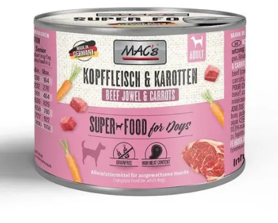 Снимка на Mac's Dog Beef Adult - Пълноценна консервирана храна за израснали кучета , без зърно , с говеждо от врат и моркови